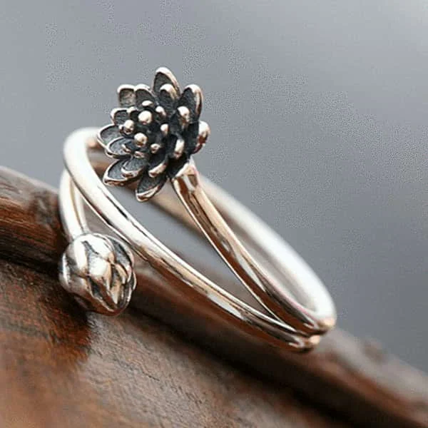 Silver and Gold Rings-Lotus Flower Ring