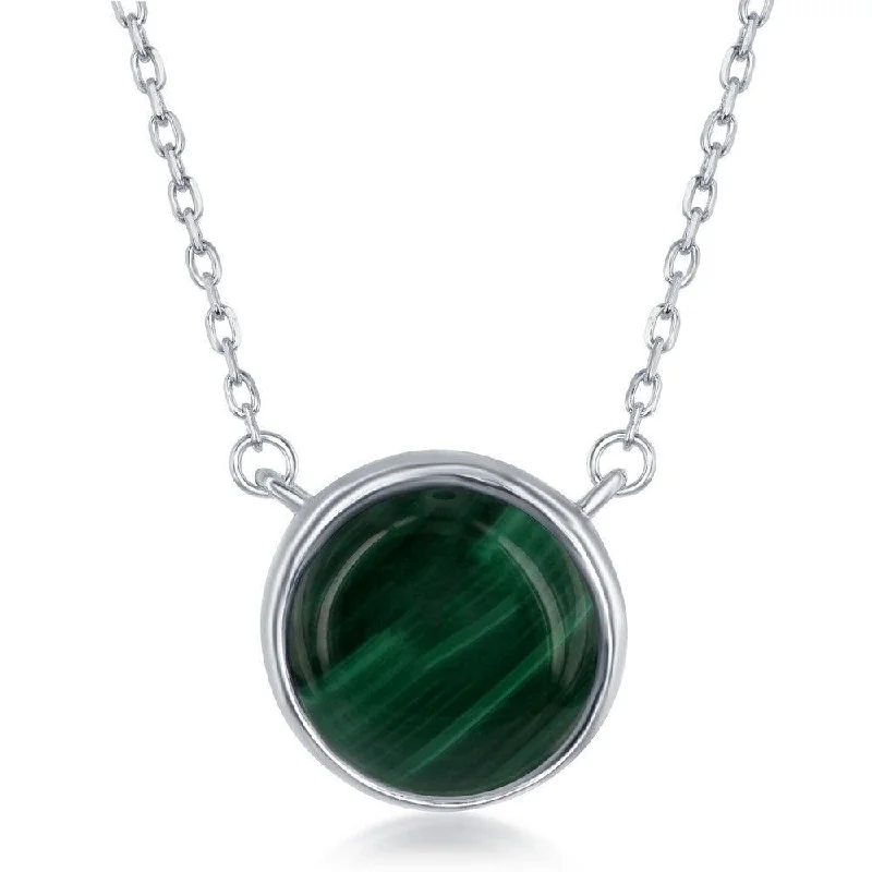 Sterling Silver Round Malachite Bezel Set Necklace