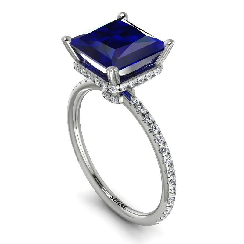 Classic Gemstone Rings-Trendy Hidden Halo Sapphire Princess Cut Engagement Ring - Daria No. 15