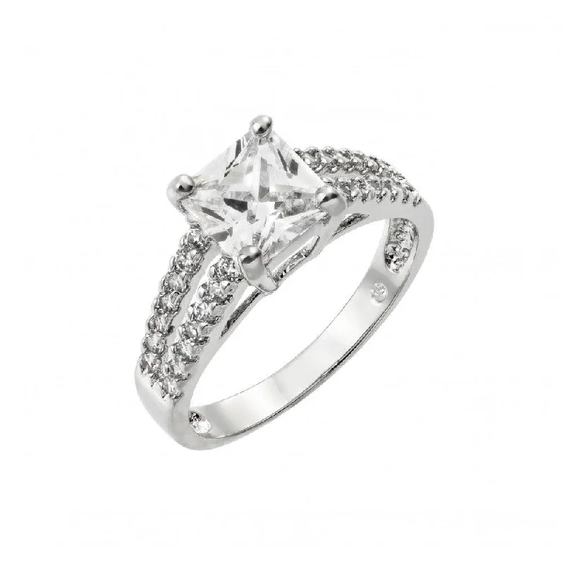 Women’s Engagement Rings-Silver 925 Rhodium Plated Clear Princess Cut and Inlay CZ Ring - BGR00903