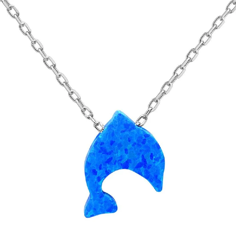 Sterling Silver Small Blue Opal Dolphin Necklace