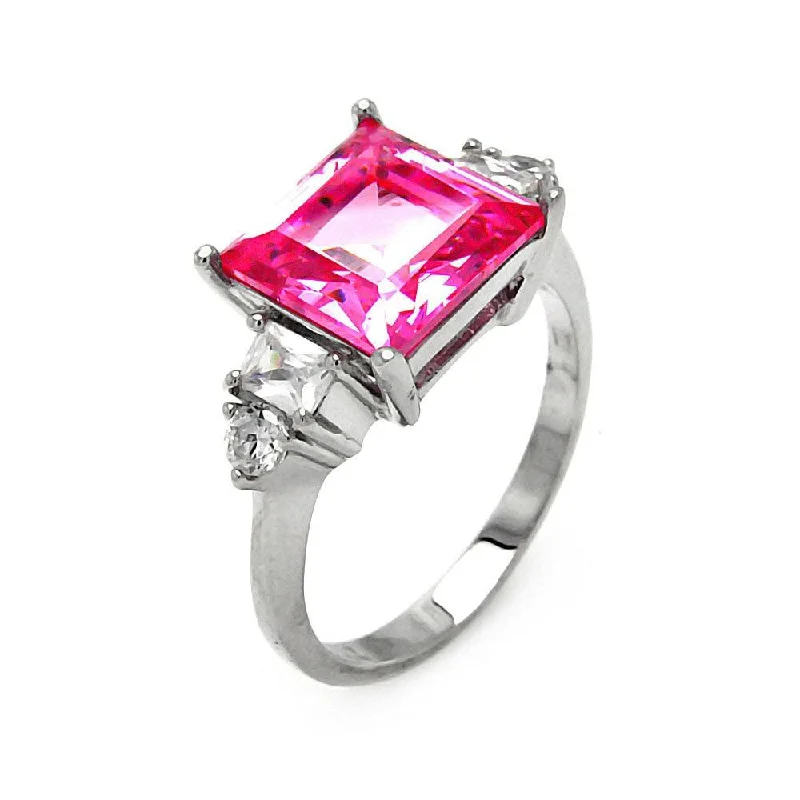 Beautiful Wedding Ring Sets-Clearance-Silver 925 Rhodium Plated Pink Princess Cut CZ Ring - STR00014