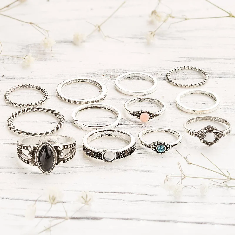 Designer Gemstone Rings-Retro Boho Ring Set