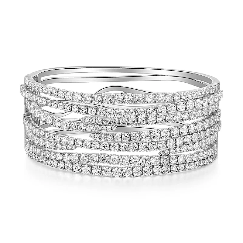 Personalized Wedding Bangles-Round Brilliant bangle with 15.53 carats* of diamond simulants in sterling silver