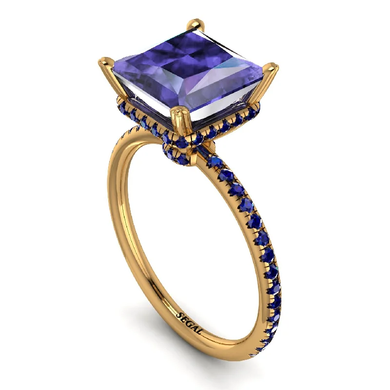 Classic Silver Engagement Rings-Trendy Hidden Halo Tanzanite Princess Cut Engagement Ring - Daria No. 213