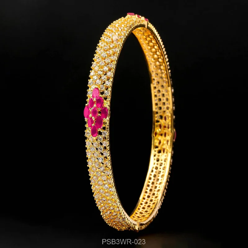 Gold Bangles with Diamonds-24ct Heavy Gold Layered Stone Bangle PSB3WR-023