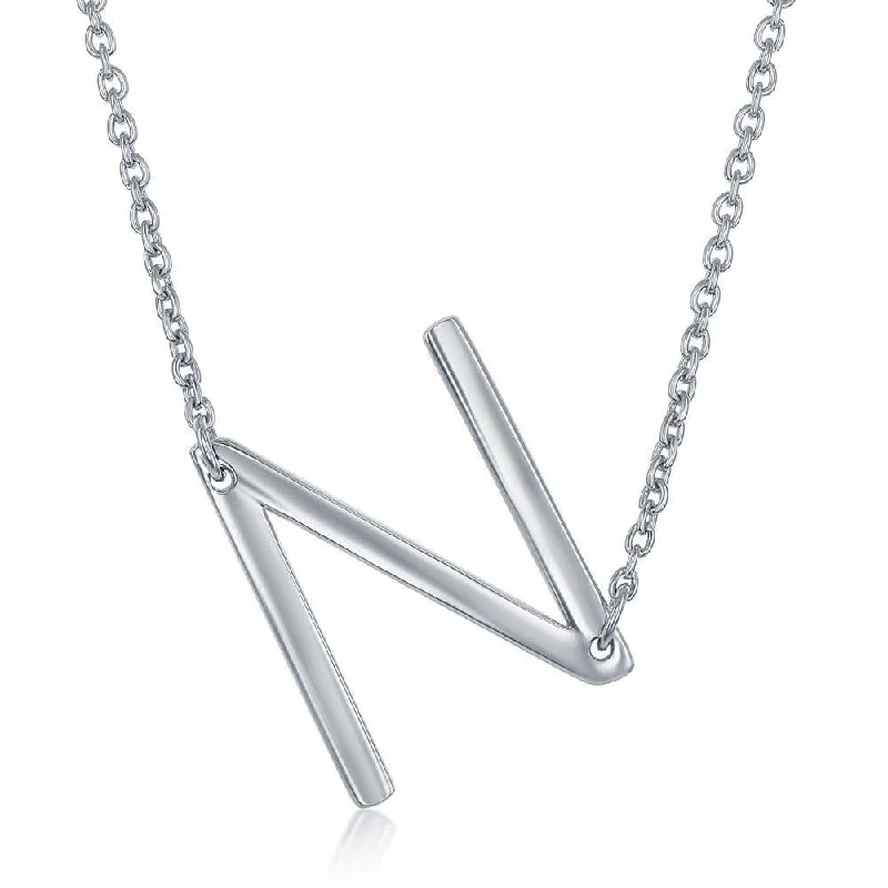 Sterling Silver Sideways N Initial Necklace