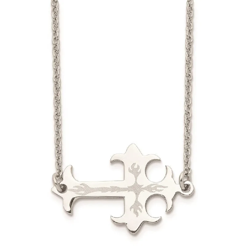 Stainless Steel Brushed & Polished Sideways Cross Necklace