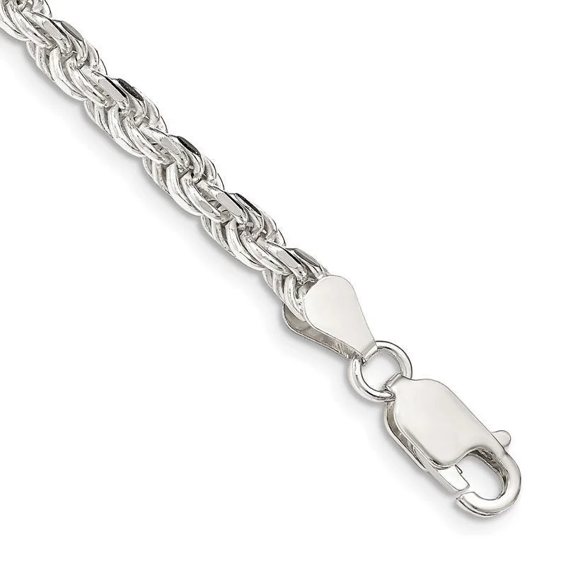 Boho Style Bracelets-Sterling Silver 4.25mm Diamond-cut Rope Chain Bracelet