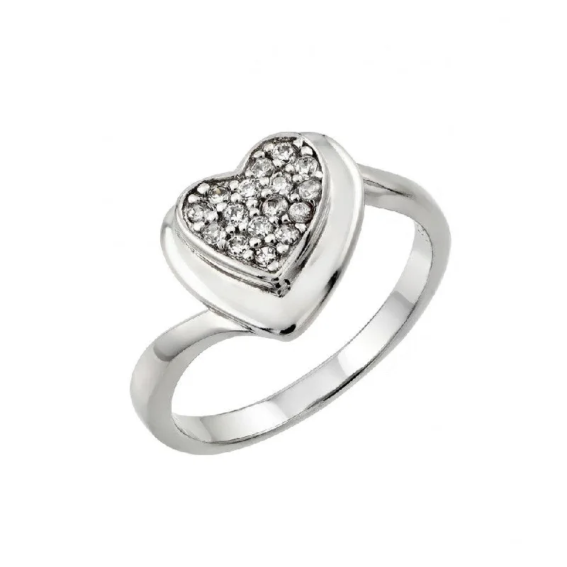 Custom Rings for Men-Silver 925 Rhodium Plated Pave Set Clear CZ Heart Ring - STR00967