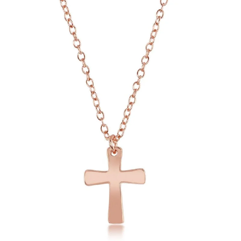 Sterling Silver Rose Gold Plated Cross Design Necklace