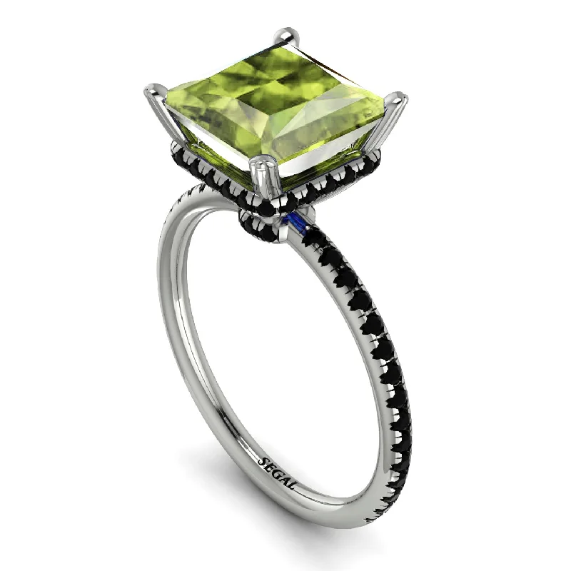 Customizable Rings for Women-Trendy Hidden Halo Peridot Princess Cut Engagement Ring - Daria No. 709