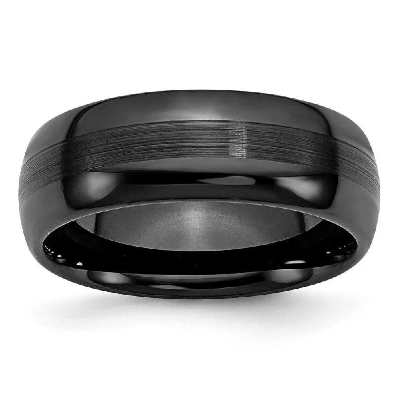 Elegant Silver Wedding Bands-8mm Black Ceramic Brushed & Polished Domed Standard Fit Band