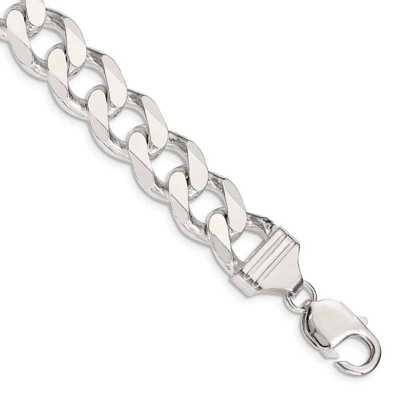 Custom Diamond Tennis Bracelets-Sterling Silver 13mm Curb Chain Bracelet