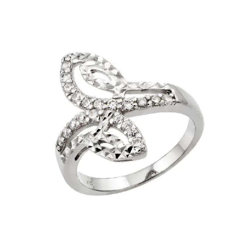 Stylish Gemstone Wedding Bands-Silver 925 Rhodium Plated Clear CZ Filigree Ring - STR00951