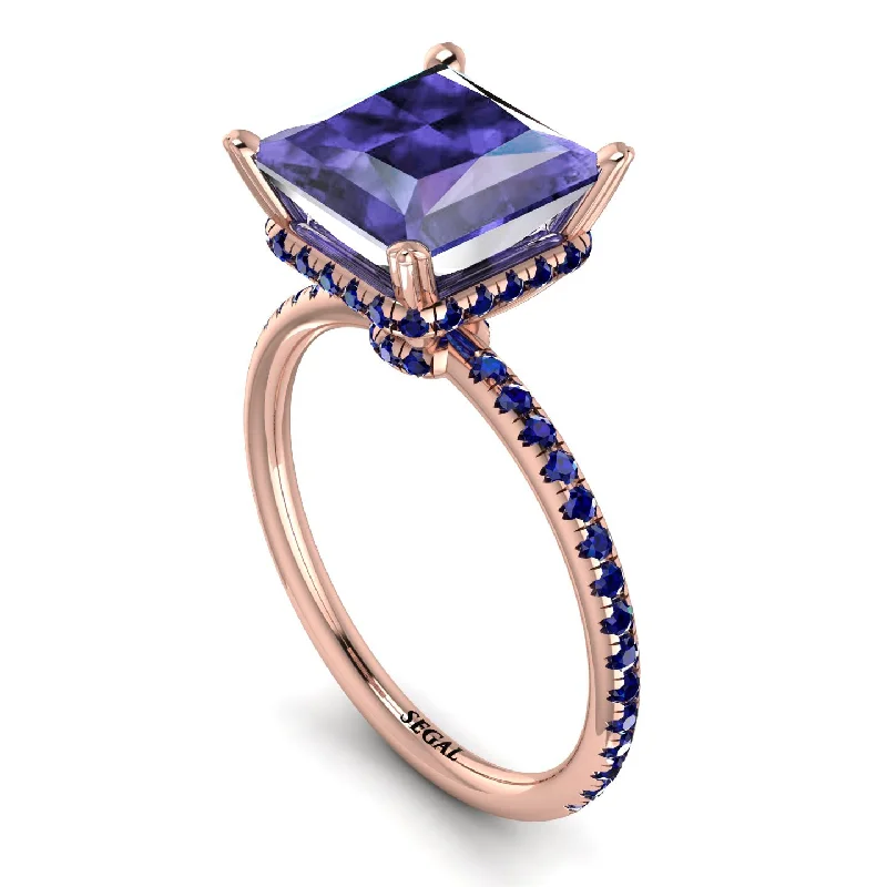 Designer Gemstone Rings-Trendy Hidden Halo Tanzanite Princess Cut Engagement Ring - Daria No. 214