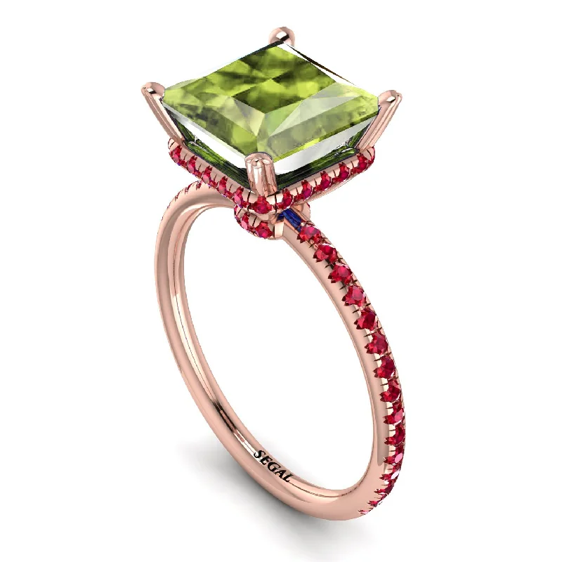 Classic Gold Rings-Trendy Hidden Halo Peridot Princess Cut Engagement Ring - Daria No. 711