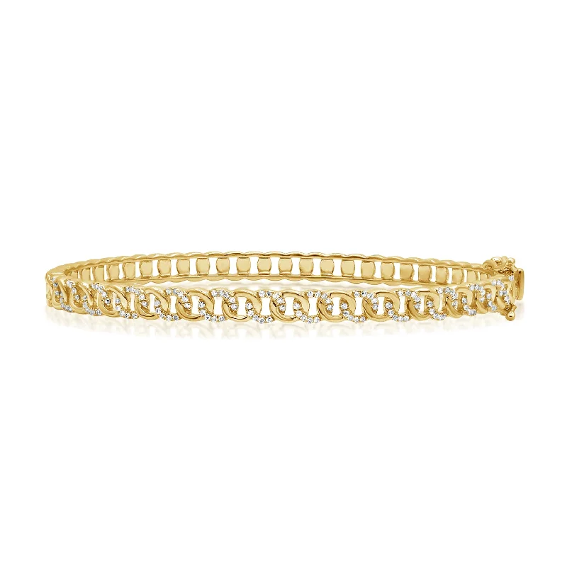 Chunky Leather Bracelets-14K Gold Designer Links Diamond Bangle Bracelet