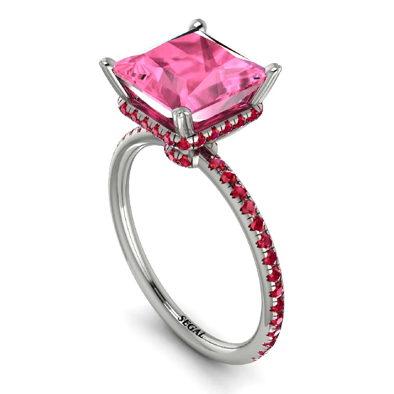 Custom Bridal Rings-Trendy Hidden Halo Pink Moissanite Princess Cut Engagement Ring - Daria No. 812