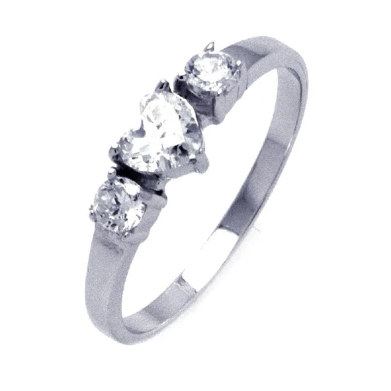 High-Quality Wedding Bands-Silver 925 Rhodium Plated CZ Past Present Future Heart Ring - STR00835