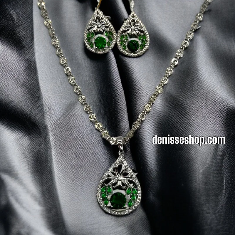 FASHION SILVER GREEN STONE NECKLACE SET C1140