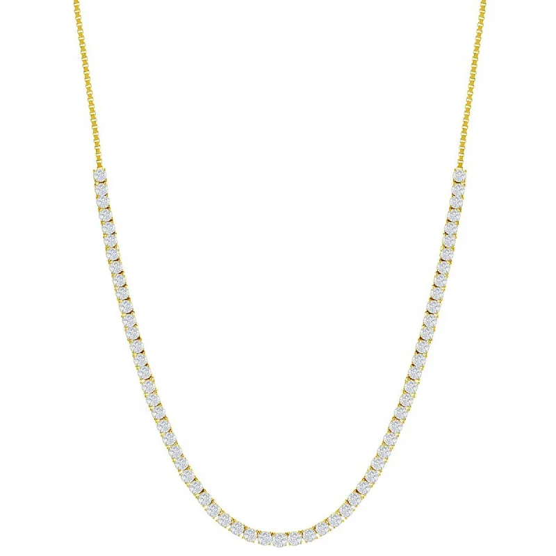 Classic Women's Necklace - Gold Sterling Silver 3mm CZ Tennis Adjustable | M-7019-GP