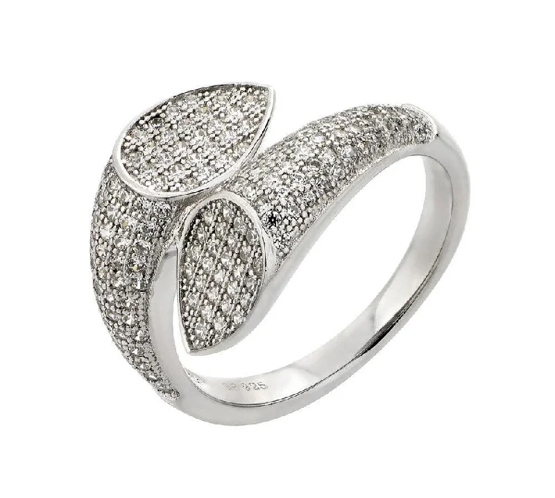 Modern Gold Wedding Bands-Silver 925 Rhodium Plated Two Tear Pear CZ Ring - STR00928