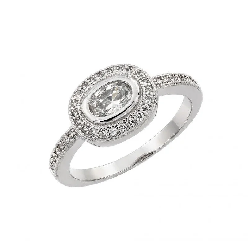 Fashionable Rings for Women-Silver 925 Rhodium Plated Clear CZ Oval Ring - BGR00913