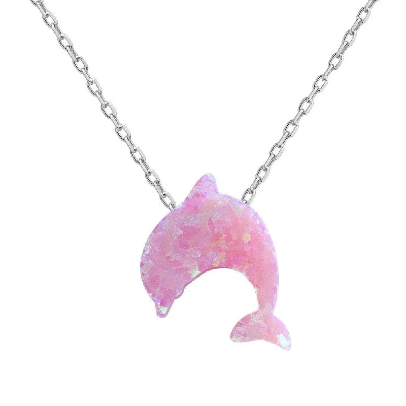 Sterling Silver Small Pink Opal Dolphin Necklace