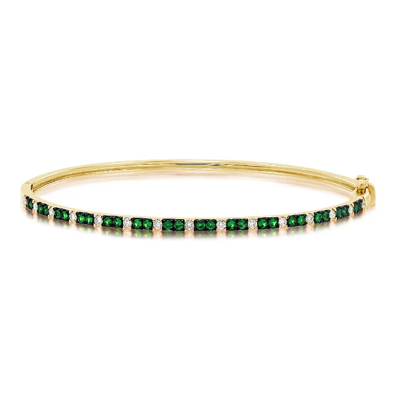 Unique Link Bracelets for Women-14K Gold & Tsavorite Bangle with Diamonds