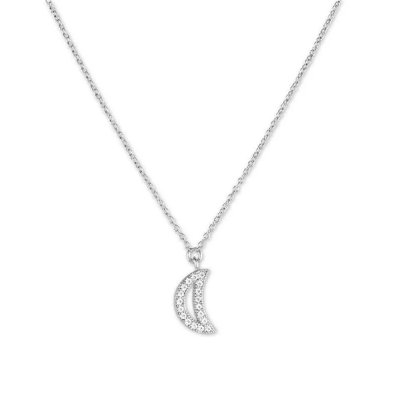 Sterling Silver Small Micro Pave Crescent Necklace