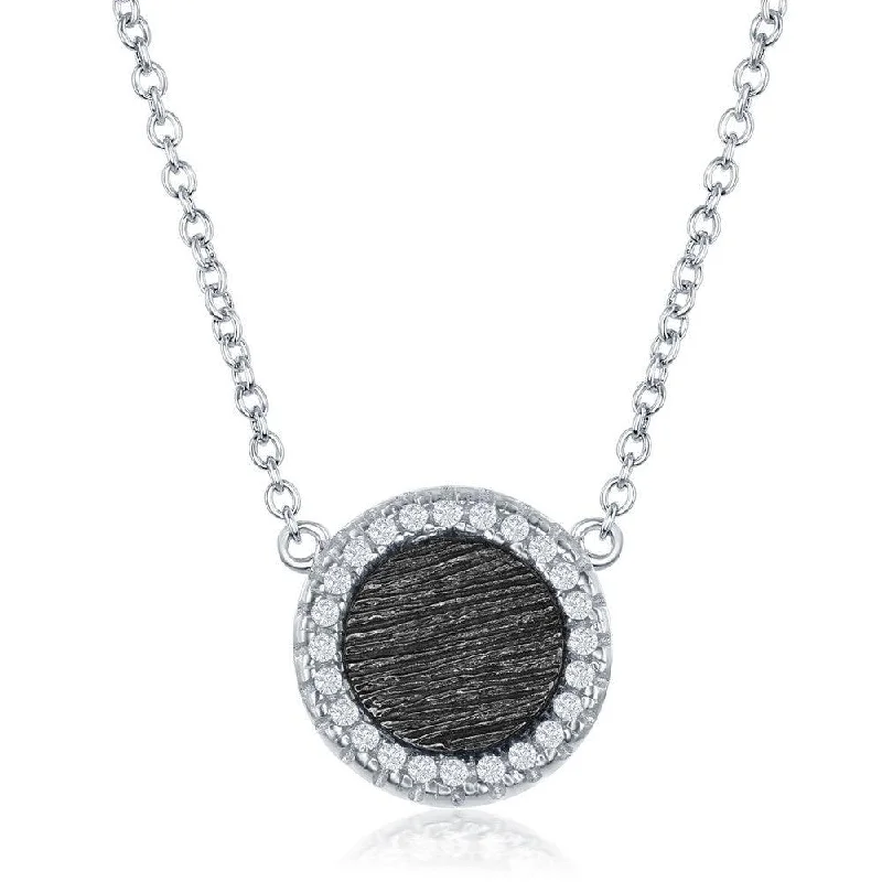 Sterling Silver Small Round with CZ Border Necklace