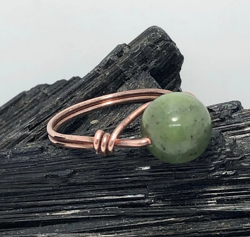 Minimalist Gold Rings-Canadian Green Jade Copper Bead Ring