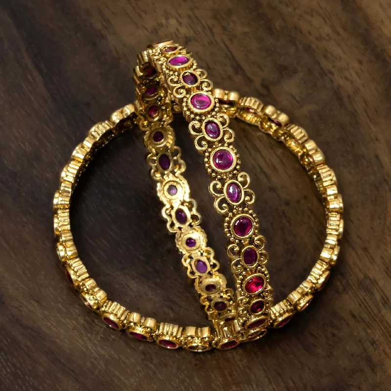 Handcrafted Wedding Bangle Bracelets-Stone Gheru Bangle PSGRBSR5R-25-063