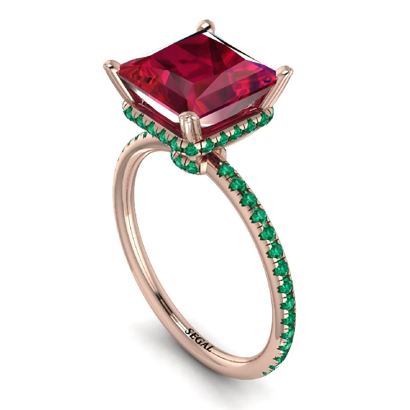 Customizable Rings for Women-Trendy Hidden Halo Ruby Princess Cut Engagement Ring - Daria No. 26