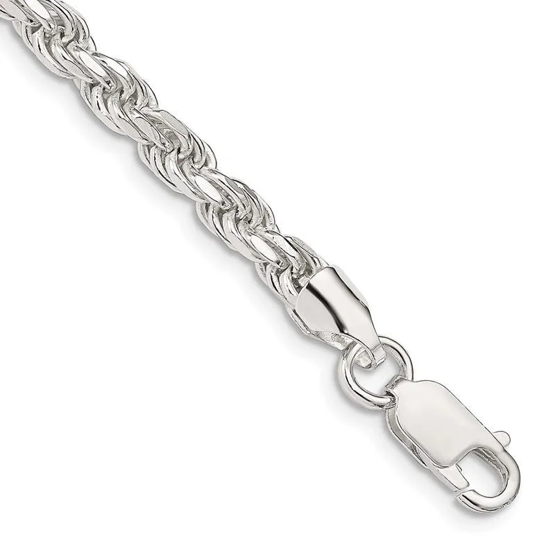 Stylish Chain Link Bracelets-Sterling Silver 4.75mm Diamond-cut Rope Chain Bracelet