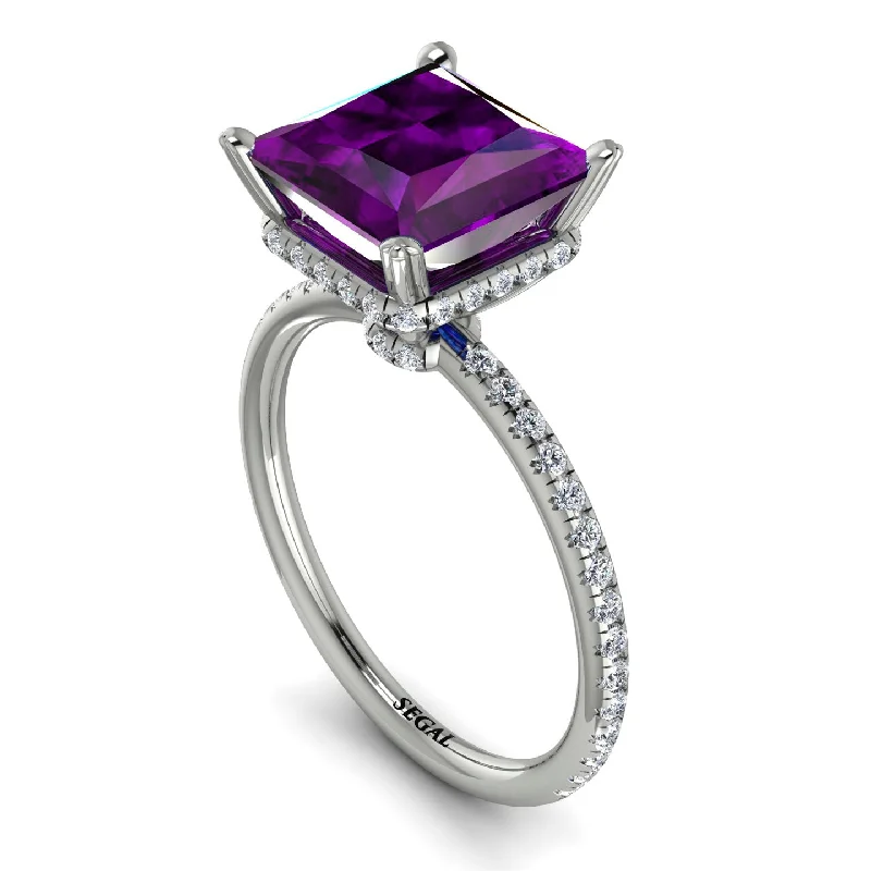 Classic Gemstone Rings-Trendy Hidden Halo Amethyst Princess Cut Engagement Ring - Daria No. 303