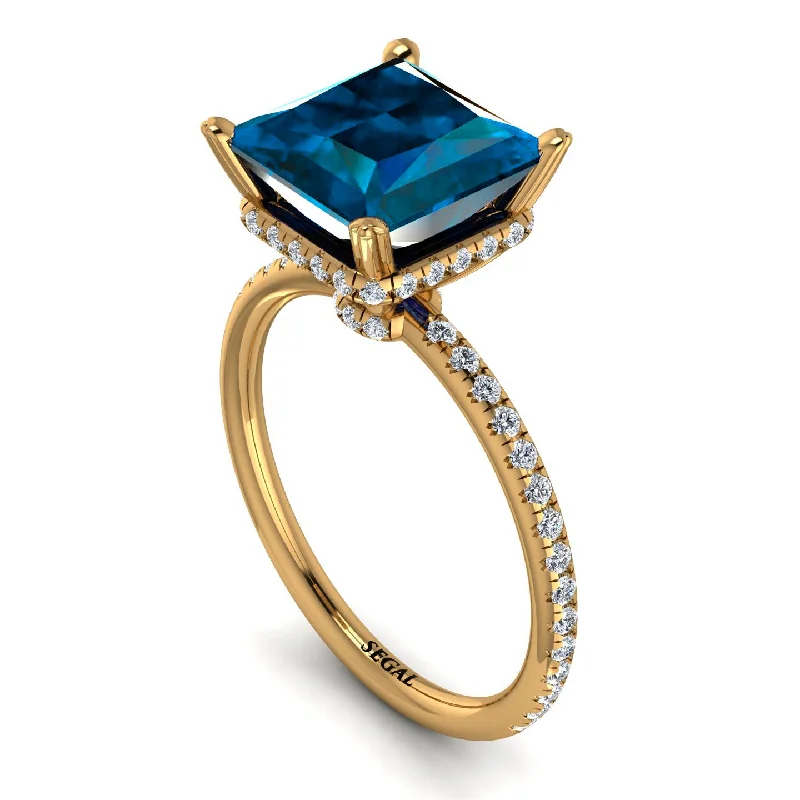 Custom Rings for Men-Trendy Hidden Halo Blue Topaz Princess Cut Engagement Ring - Daria No. 501