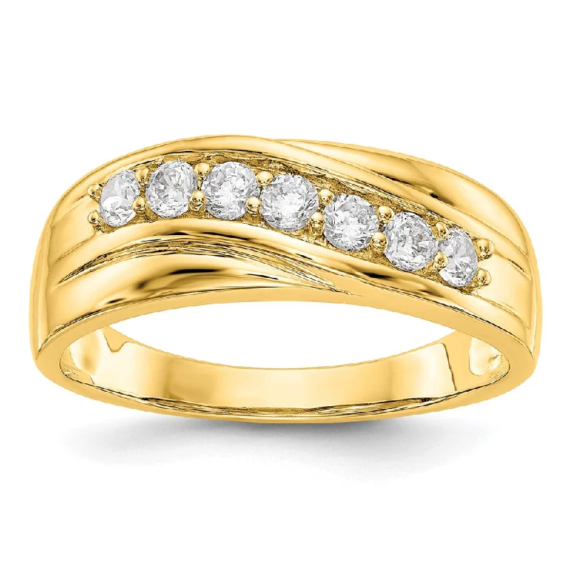 Custom Wedding Bands-Men's 7.2mm 14K White or Yellow Gold 1/2 Ctw Diamond Tapered Band