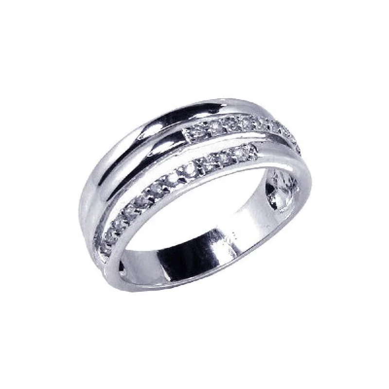 Personalized Gemstone Wedding Rings-Silver 925 Rhodium Plated 3 Row CZ Ring - STR00352