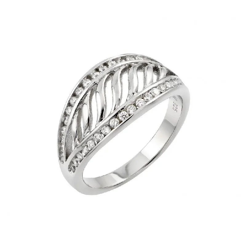 Minimalist Gold Rings-Silver 925 Rhodium Plated CZ Inlay Filigree Ring - STR00963