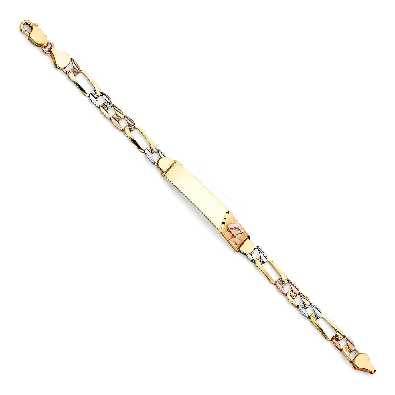 Designer Gold Bracelets-14K Figaro Link Flower ID Bracelet