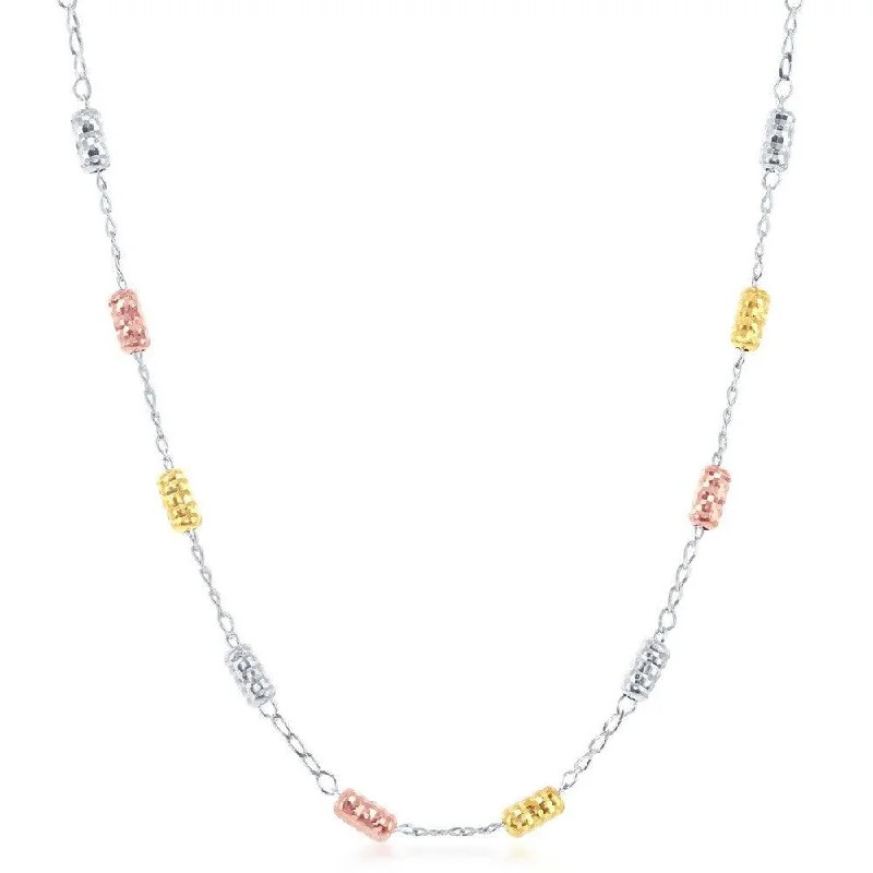 Sterling Silver Tri-Color Striped Rod Necklace