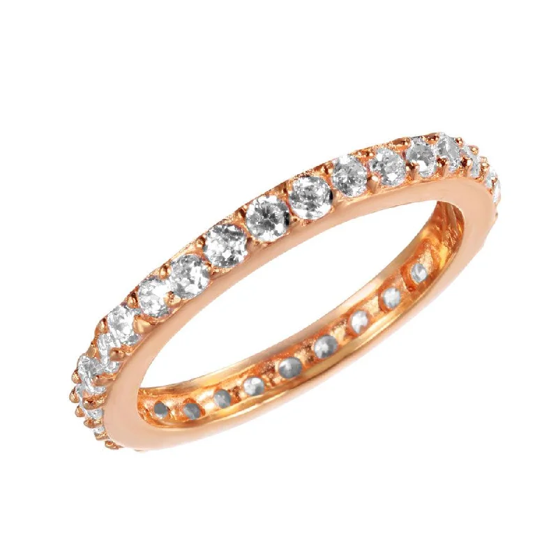 Affordable Engagement Rings-Silver 925 Rose Gold Plated Clear CZ Stackable Eternity Ring - STR00119RGP