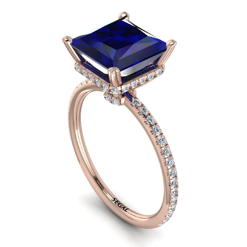 Designer Gemstone Rings-Trendy Hidden Halo Sapphire Princess Cut Engagement Ring - Daria No. 14