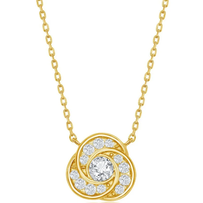 Classic Women's Necklace - Sterling Silver Gold Plated Love Knot CZ | M-6595-GP