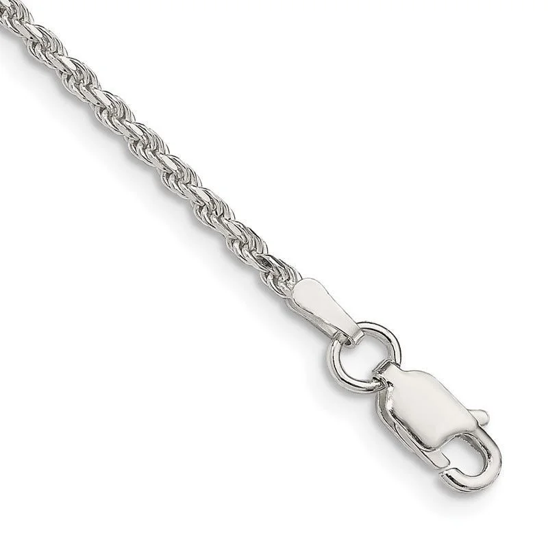 Trendy Crystal Bracelets-Sterling Silver 1.85mm Diamond-cut Rope Chain Bracelet