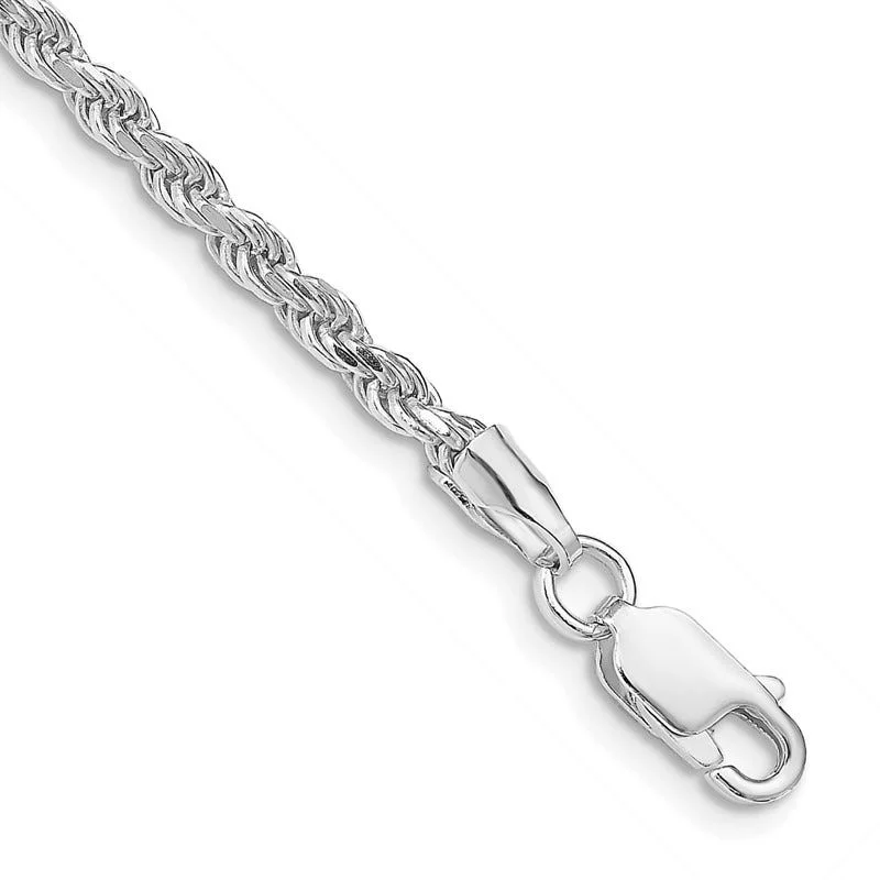 Beautiful Custom Charm Bracelets-Sterling Silver Rhodium-plated 2.75mm Diamond-cut Rope Chain Bracelet