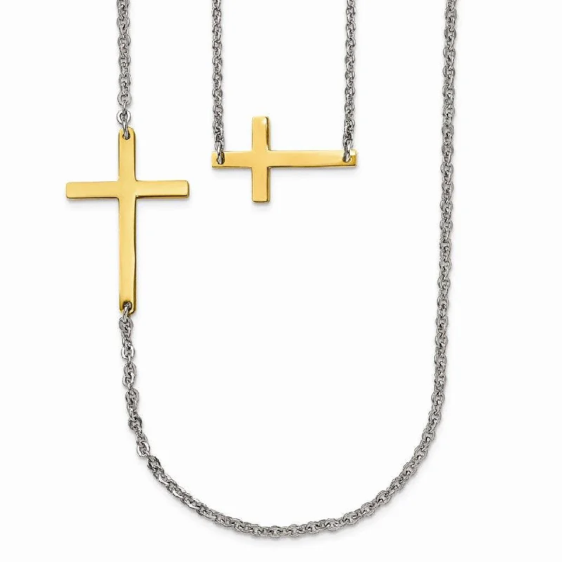 Stainless Steel Double Sideways Cross Layered Necklace