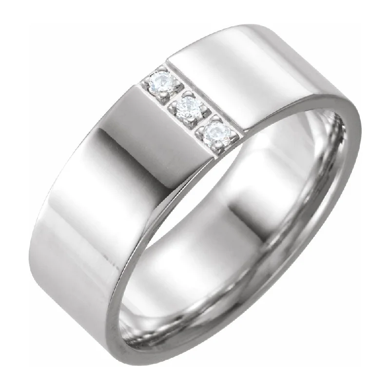 Stylish Adjustable Rings-8mm Platinum 1/10 CTW Diamond Polished Comfort Fit Flat Band